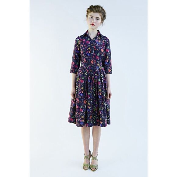 NWOT Mrs. Pomeranz Silk Cotton Blend Darjeeling flower dress Liberty Of London F - Picture 10 of 11